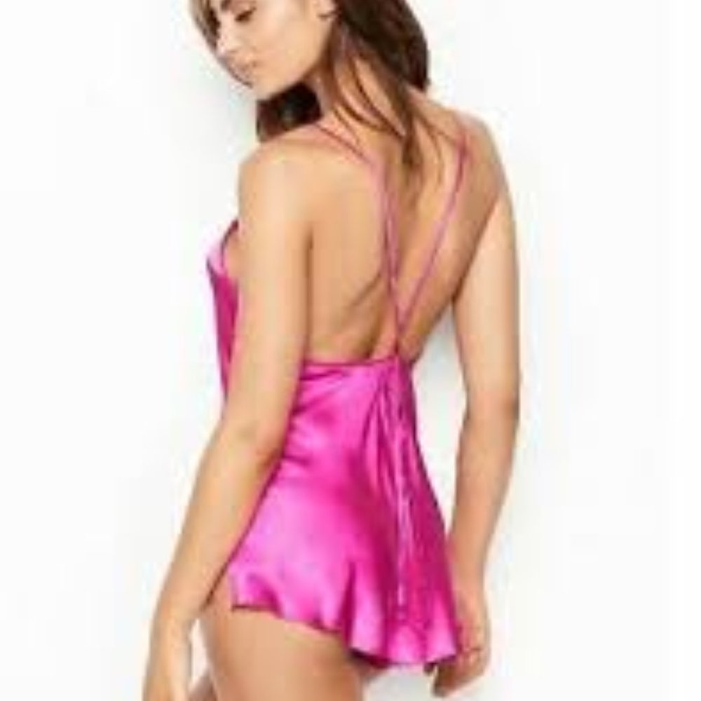 Victoria's Secret Pink Satin Tie Back Romper